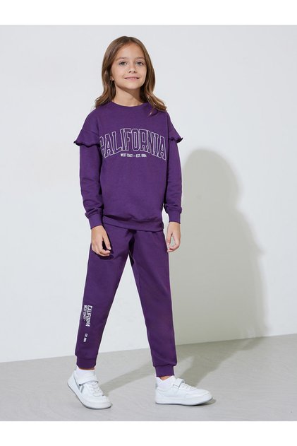 Boys Purple Graphic Print Regular Fit Sweatshirt and Joggers Set