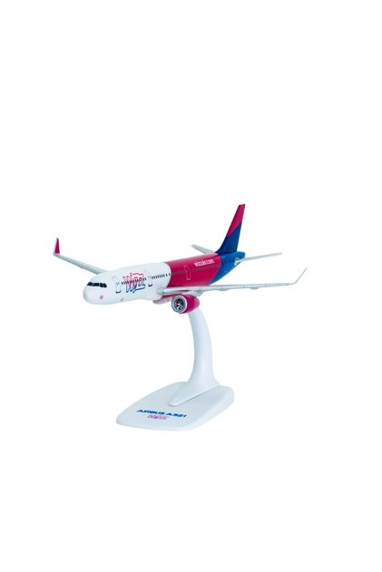 Model de avion Wizz Air Airbus A321, din plastic, 22 cm, scară 1:200