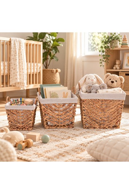 Decorative Multi-Purpose Water Hyacinth Organizer Basket Set of 3