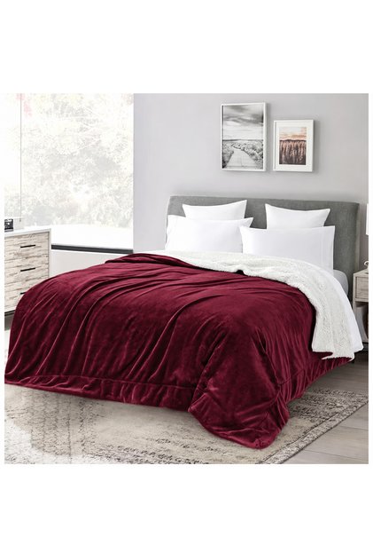 Silky Sherpa Blanket Single Size 160x220cm Reversible Throw Blanket Maroon