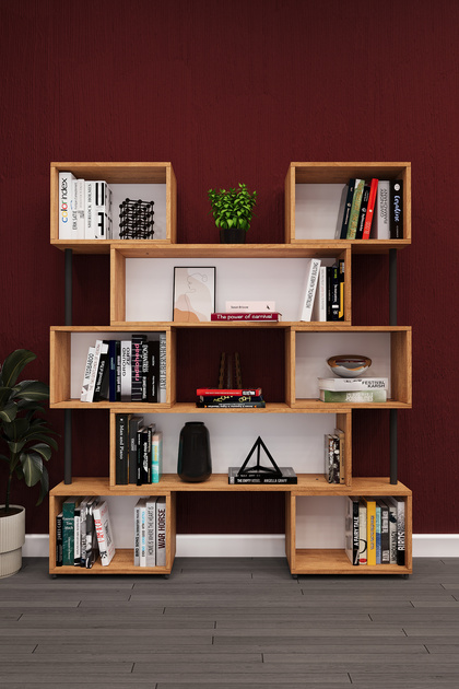 Lüks Dönebilen Ayarlanabilir Raflı Ev Ofis Kitaplık %100 MDF Dekoratif Kütüphane Kitaplık DK02
