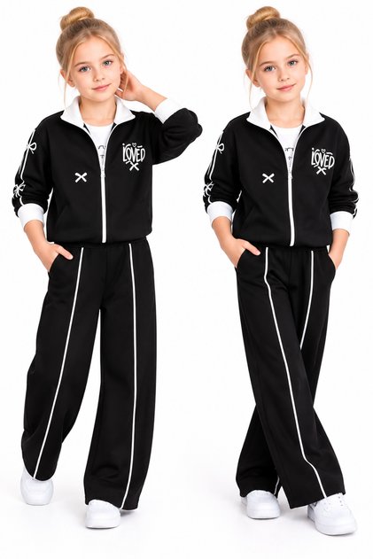 Girl's Zippered 2 Yarn 3 Piece Top and Bottom Tracksuit Set 6725S