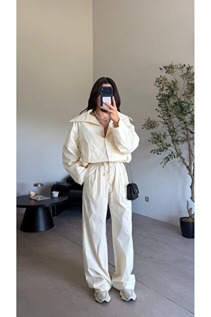 Yellow elastic waist wide leg ria pants