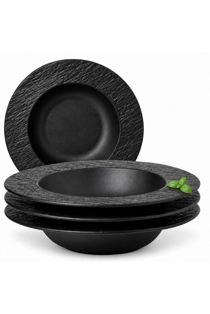 Set de 4 farfurii adânci pentru sumă, colecția Oasis, ceramică, negru, 600 ml