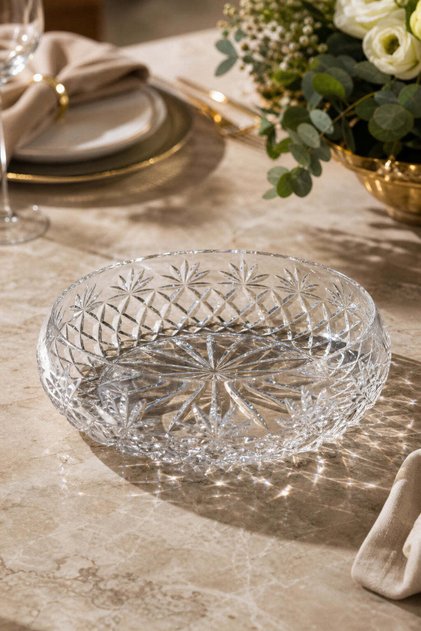 El Yapımı Kristal Palm Desenli 28 Cm Dekoratif Sunumluk Kase