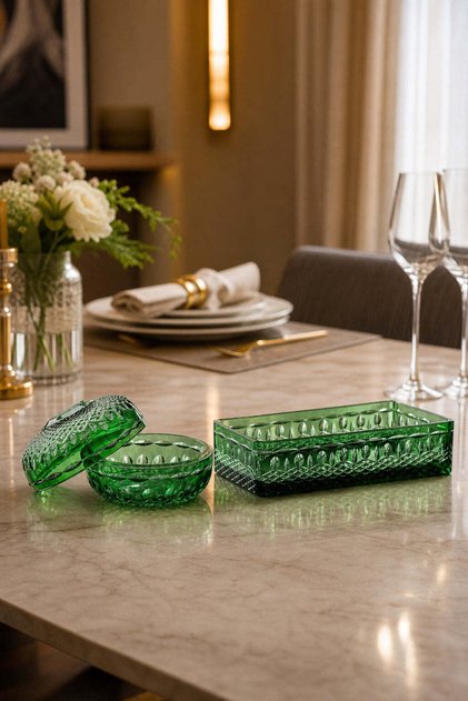 Handmade Crystal Baton Decorative Bowl Tableware Decorative Presentation Set of 2