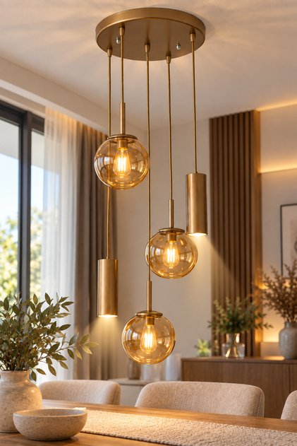 RANA Avize || YUVARLAK || 5.Lİ AVİZE ESKİTME✨ 2 Spot Led ✨ 3 BAL Glop Camlı ✨Modern Sarkıt Avize >> Avize Modelleri Salon Avizesi Modern Avize Sarkıt Avize ✨ BAL GLOP CAMLI AVİZE TEPSİLİ AVİZE Lamba