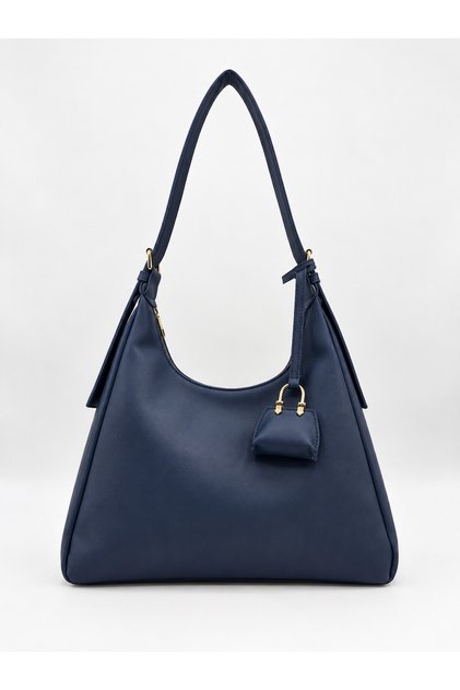 Navy Blue Color Mini Bag with Charm Detail Large Size Women's Shoulder Bag (40Cm*26Cm)