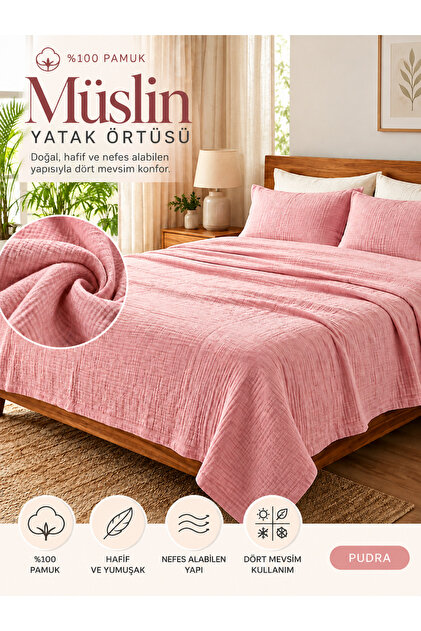 4 Layer Muslin Bedspread 240X260 cm Double Size | Soft Textured Lightweight Bedspread