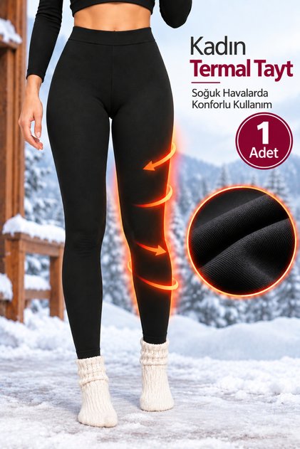 Women's Thermal Leggings (Tutku Authorized Seller) Black 1 Piece - Winter Underwear, Flexible and Comfortable