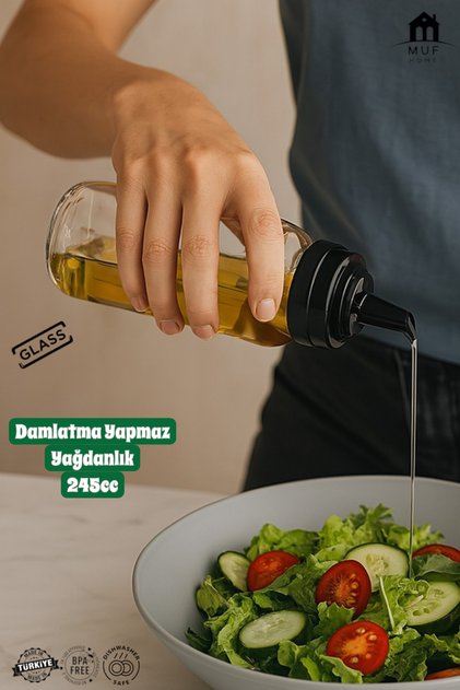 Cam Yağlık Sirkelik – Şeffaf Tasarım, Akıtmaz Kapaklı, Mutfak için Kullanışlı Yağdanlık Ve Sirkelik