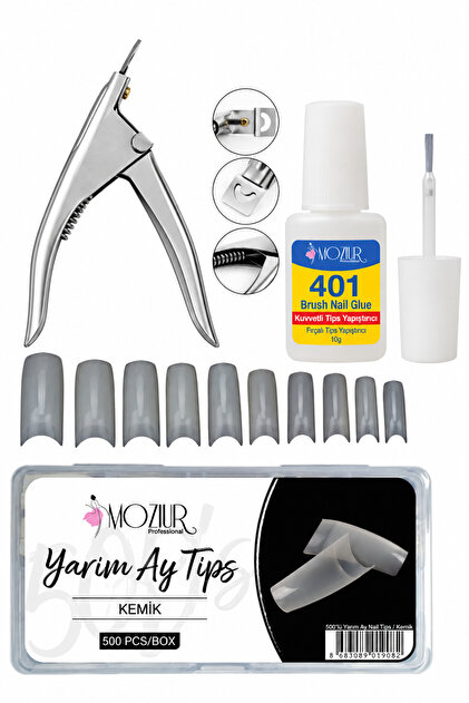 500'lü Yarım Ay Tips Yapıştırma Seti - KEMİK