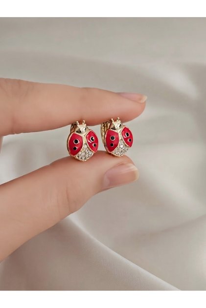 Çocuk kararmaz xuping 14k gold renginde uğur böceği figürlü halka küpe