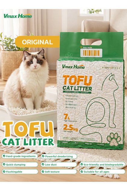 Tofu Cat Litter 7L (2.5kg) – Fast Clumping, Low Dust & Low Tracking, Flushable Plant-Based Cat Litter with Odor Control, Original Scent 1 Pack