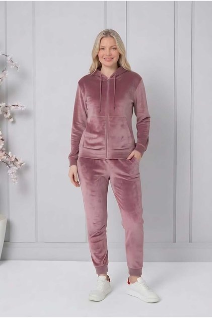 Velvet Hooded Zippered Top and Bottom Pajama Tracksuit Set