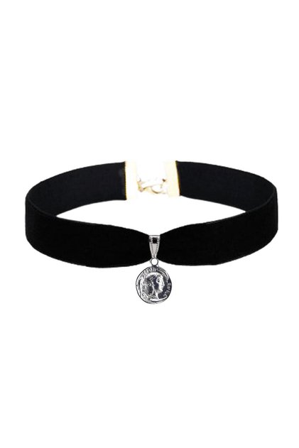 Siyah Renk Kadife Kadın Madalyon Choker Kolye