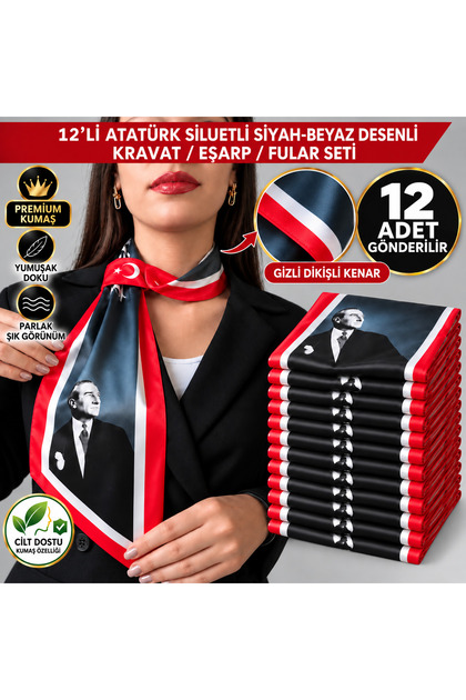 12-Piece Ataturk Portrait Special Design Scarf Set – Ceremony and Event Accessory