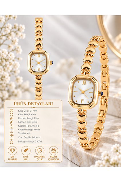 Women's Heart Cord Model Gold Color Steel Cord Wristwatch