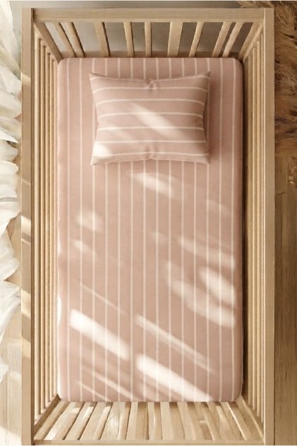 Cotton Ranforce Elastic Sheet Set - Powder Striped Patterned Park Bedding 70X120 35X45