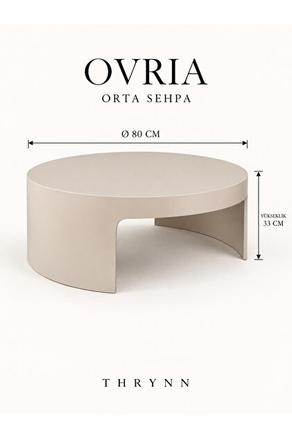Ovria Yuvarlak Orta Sehpa VizonBej Siyah Ceviz Aytaşı Renk Çap 80cm Yükseklik 33cm Modern Tasarım Dekoratif Krem Kahverengi