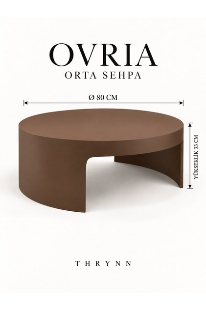 Ovria Yuvarlak Orta Sehpa VizonBej Siyah Ceviz Aytaşı Renk Çap 80cm Yükseklik 33cm Modern Tasarım Dekoratif Krem Kahverengi