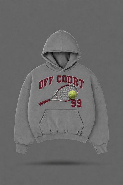 Hanorac supradimensionat, gri fumuriu, cu imprimeu tenis, pentru timp liber, cu glugă