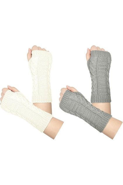 2 Pcs Fingerless Gloves for Women Men, Thumb Hole Cozy Half Fingerless Mitten Knit Typing Driving Gl