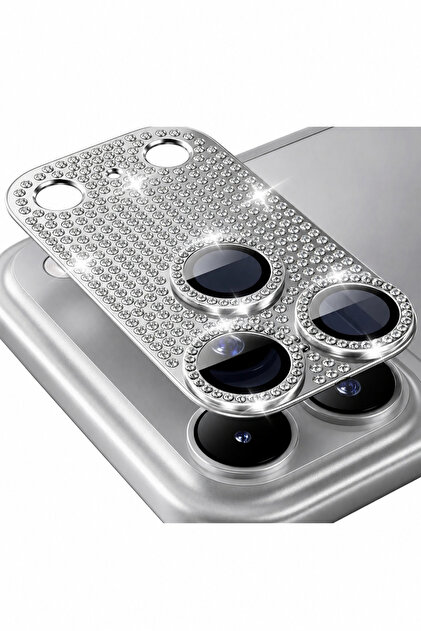 iPhone 17 Pro Max / 18 Pro Max Uyumlu Kamera Lens Koruyucu Taşlı Metal Çerceveli AR+AF Tam Kaplar Koruyucu Cam