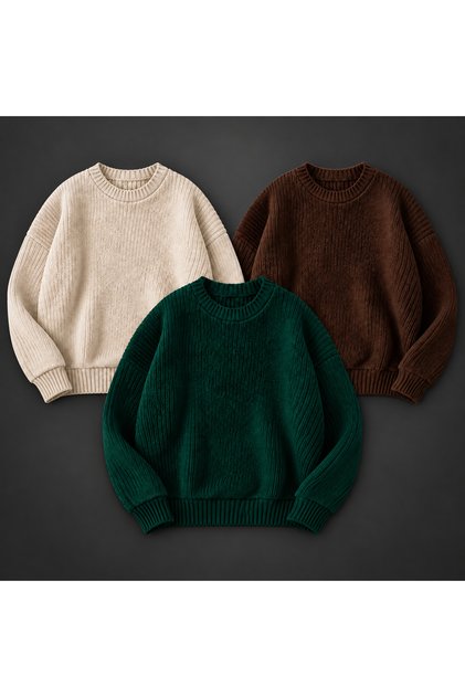 Set of 3 Men's Crew Neck Knitwear Sweater High Neck Long Sleeve Casual Basic Knitted Sweater