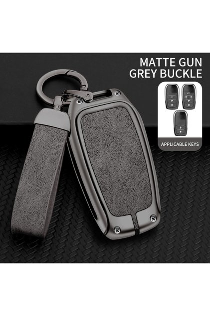 Grey New Zinc Alloy Leather Car Key Case Cover Shell For Toyota CHR Hilux Fortuner Land Cruiser 200