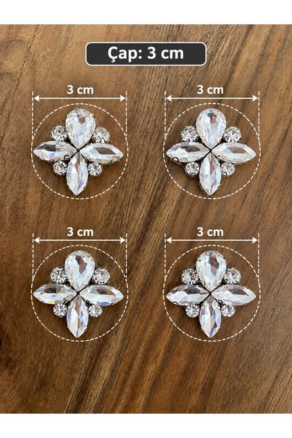 Ütüyle Yapışan Taşlı Motif broş Kristal Gümüş Aksesusar taşlı 4 adet