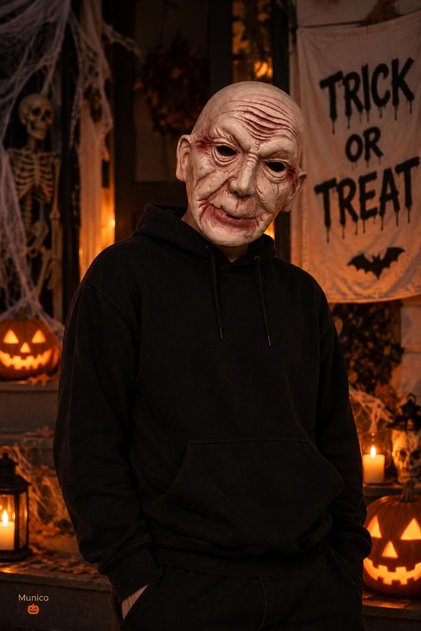 Yaşlı Adam Korku Maskesi Gerçekçi Kırışık Yüz Halloween Parti Cosplay ve Kostüm Aksesuarı