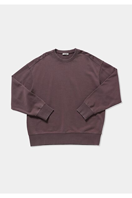 Oversize Fit Round Neck Plain Men's Purple Sweatshirt