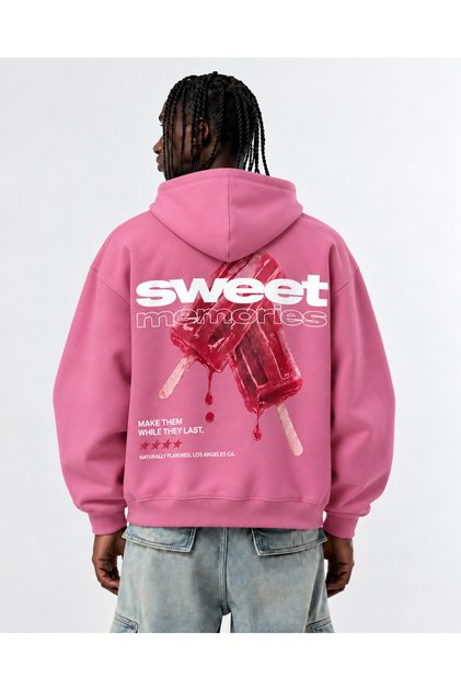 Unisex Ice Cream Graphic Back Printed Oversize 3 Thread Hooded Sweatshirt