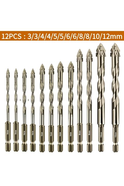 12PCS SET 12PCS 3-12mm Four-Flute Sawtooth Eccentric Drill Bit Set For Concrete Tile Ceramic Wood Dr