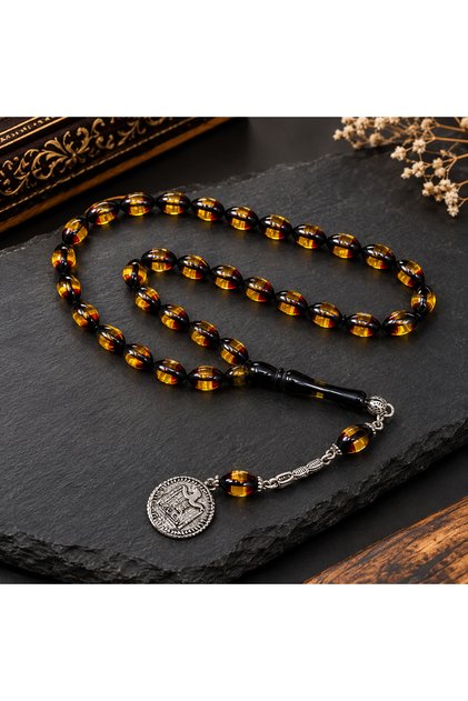 Barley Cut Vernier Powder Amber Prayer Beads