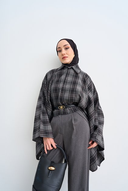 Women's Plaid Pattern Shirt Collar Blouse Black