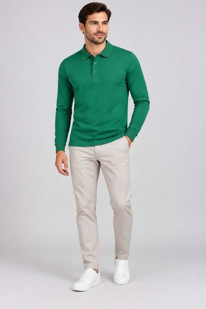 Unc0132 Polo Collar Tshirt Long Sleeves, Buttoned, Cotton Pique Lycra