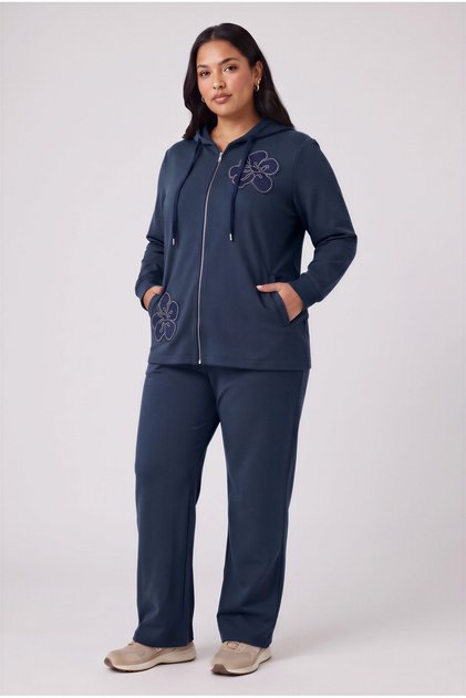 Double Cotton Plus Size Tracksuit Set Navy Blue