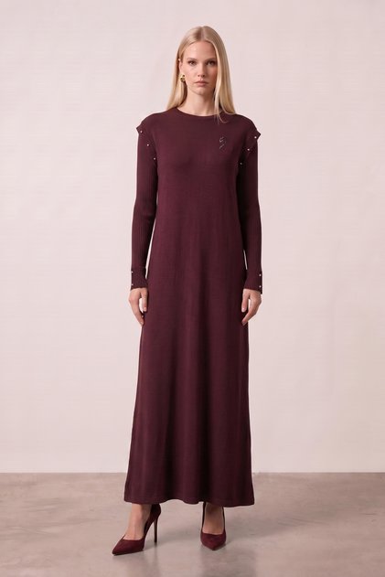 Midi Bordo Triko Elbise