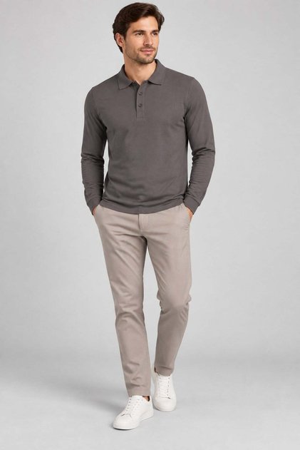 Unc0132 Polo Collar Tshirt Long Sleeves, Buttoned, Cotton Pique Lycra