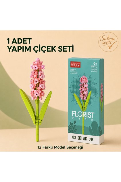 Çiçek Yapı Blokları 1 Adet Model Seçmeli Dekoratif Çiçek Yapım Seti 6+ Yaş