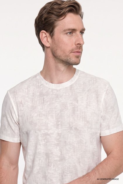 Men's Ecru Cotton Slim Fit Slim Fit Crew Neck Printed T-Shirt