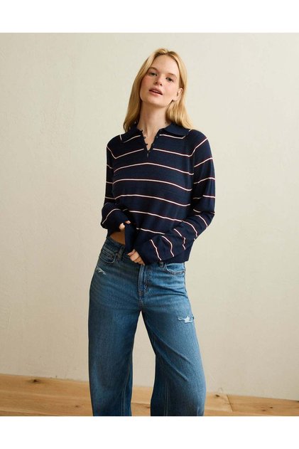 AE Oversized Button Up Sweater Polo