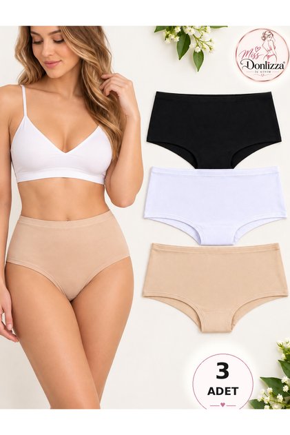 High Waist Women's Panties Black, White, Skin 3 Pieces