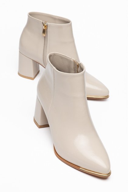 Thick Heeled Zippered Women's Boots Beige