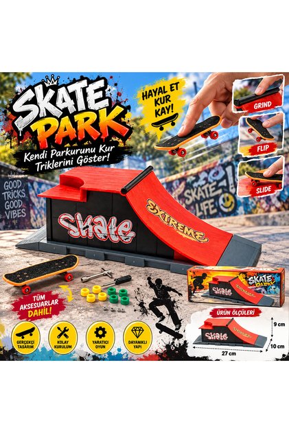 Fingerboard Kaykay Rampası Oyun Seti 27x10x9 cm – Parmak Kaykayı, Mini Skatepark Rampa ve Aksesuar Seti
