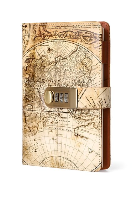 Diary Notebook with Password Lock, World Map Themed Vintage Retro Design, Agenda Personal Notebook, Gift Notebook for Memories and Private Writings