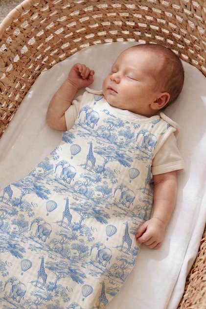 4 Layer Muslin 1.2 Tog Baby Sleeping Bag (0-18 Months) - Blue Toile De Jouy