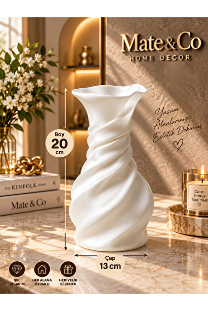 Kıvrımlı Tasarım Dekoratif Vazo Modern Şık Salon Masa Sehpa Dekoru 20x13 cm